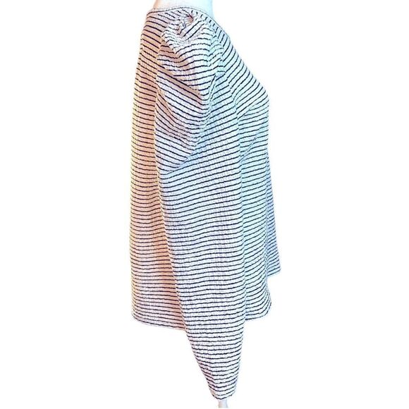 LOFT Blue White Striped Pleated Puff Sleeve Top Womens EUC - Picture 3 of 6